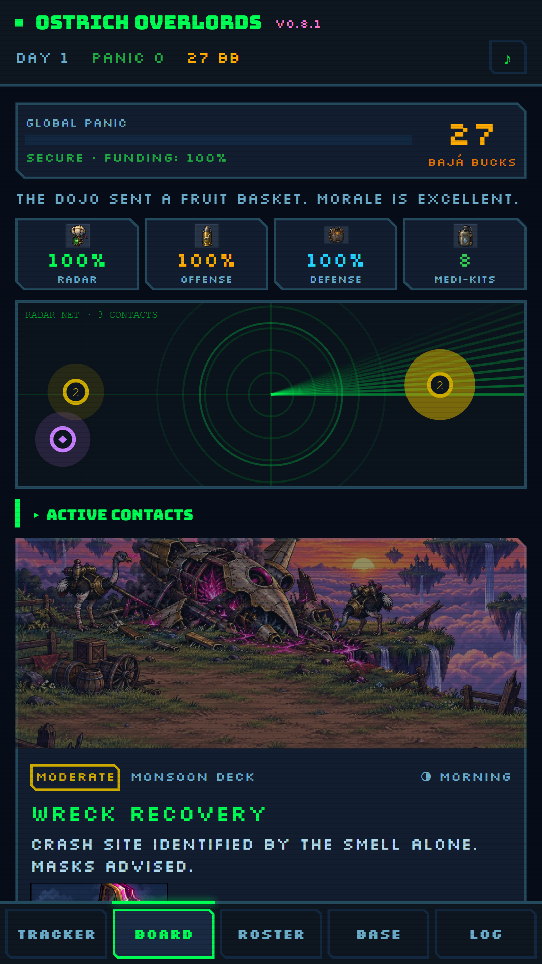 Ostrich Overlords gameplay: radar, squad resources and an active recovery mission