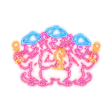 The Mob neon sign. All Pawns and Knights, three rows deep.